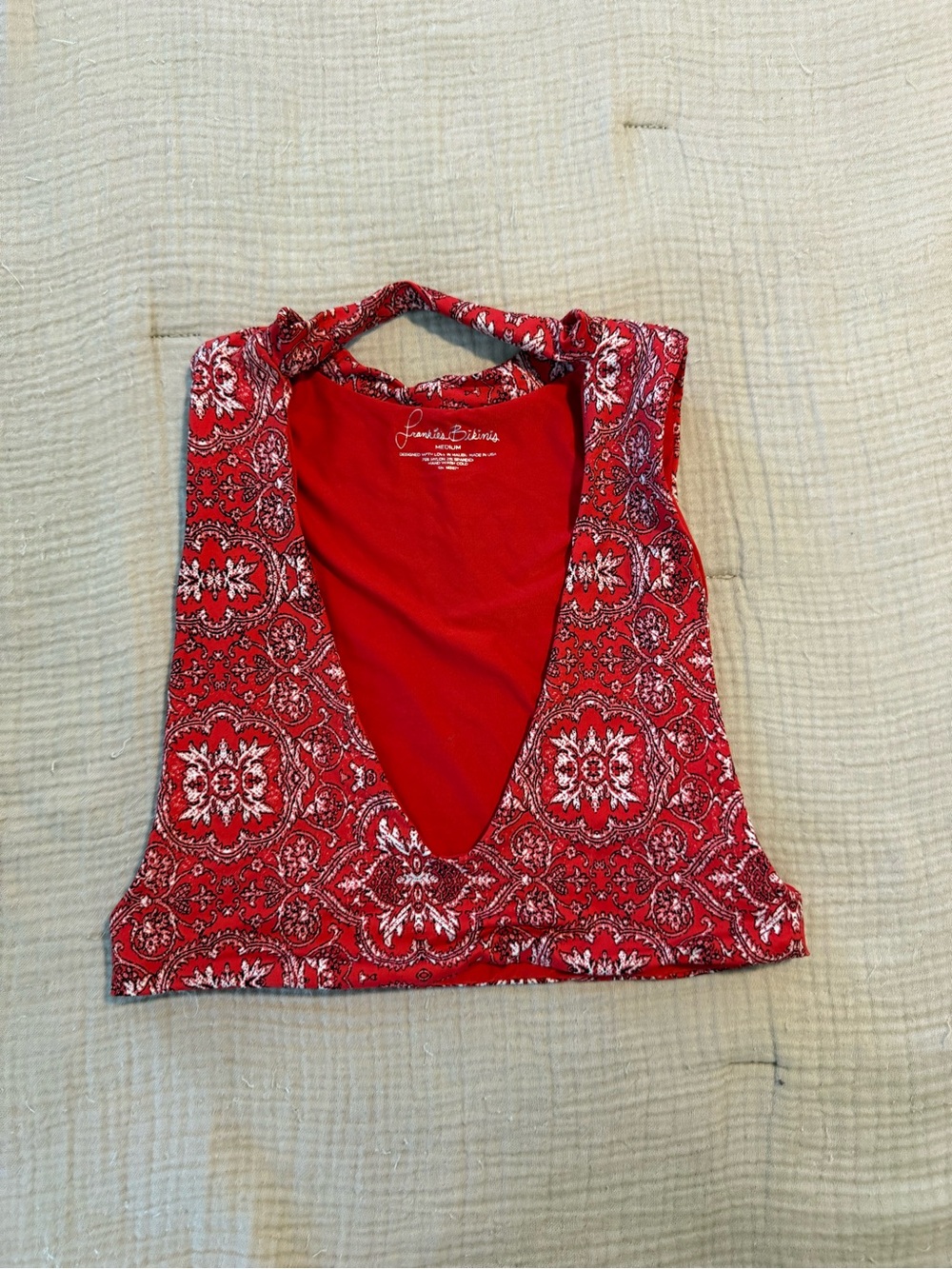 Frankie's Bikinis Red Paisley Swim Bikini Top